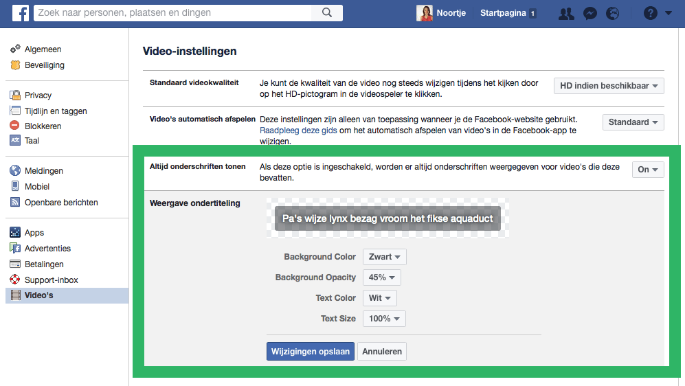 Facebook video weergave ondertiteling aanpassen