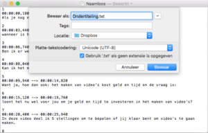 Ondertiteling video txt-bestand opslaan in Unicode UTF-8 indeling