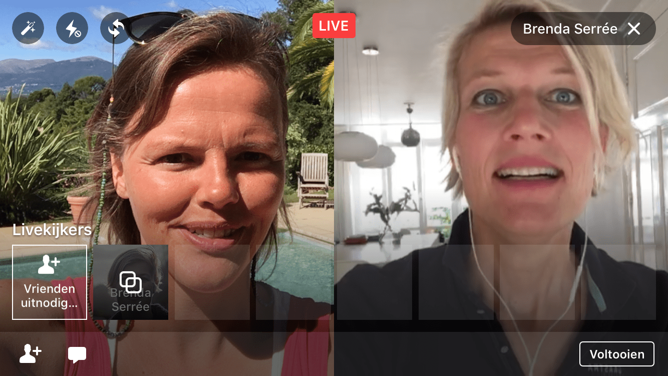 Facebook Live video met 2 personen splitscreen-weergave