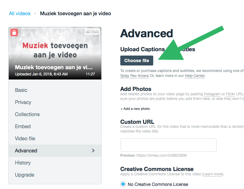 Ondertiteling toevoegen aan Vimeo video stap 2