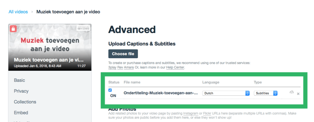 Ondertiteling toevoegen aan Vimeo video stap 4