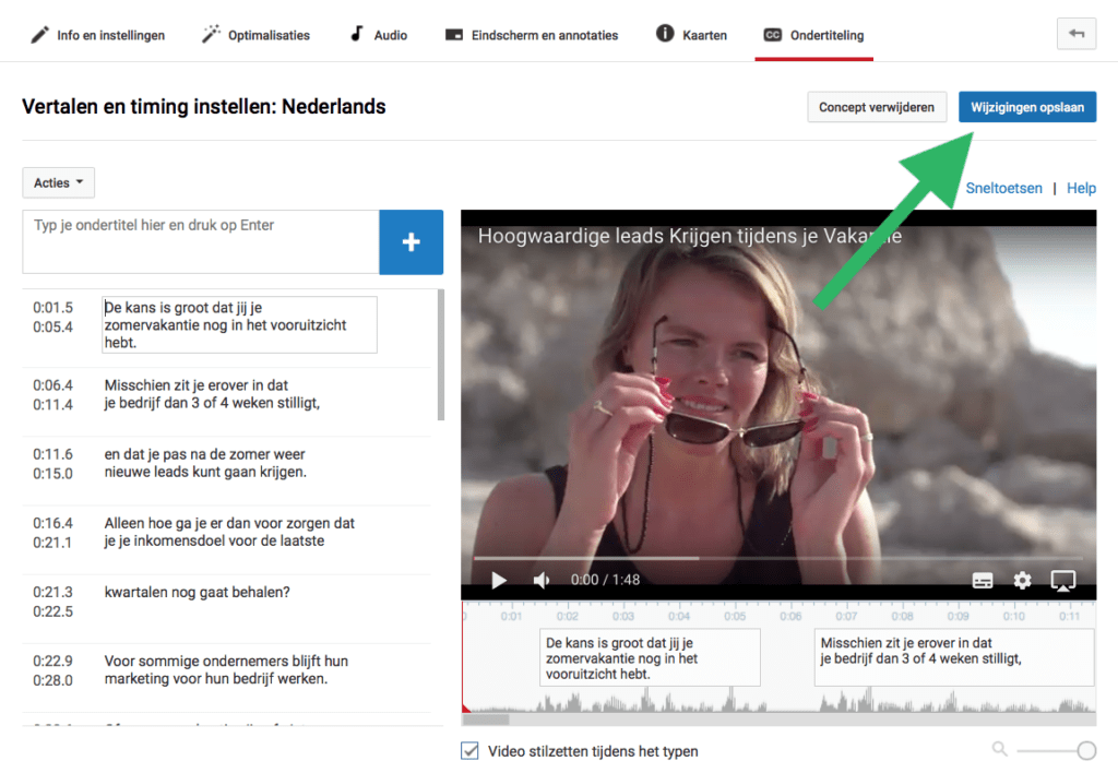 Ondertiteling YouTube video aanpassen opslaan