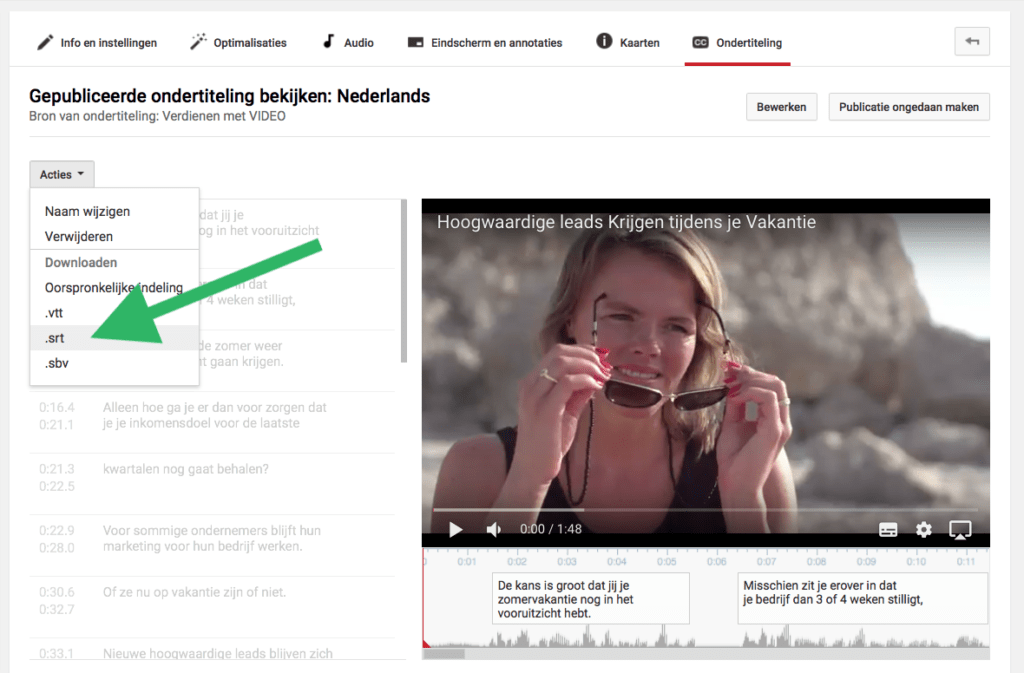 Ondertiteling YouTube video srt bestand downloaden