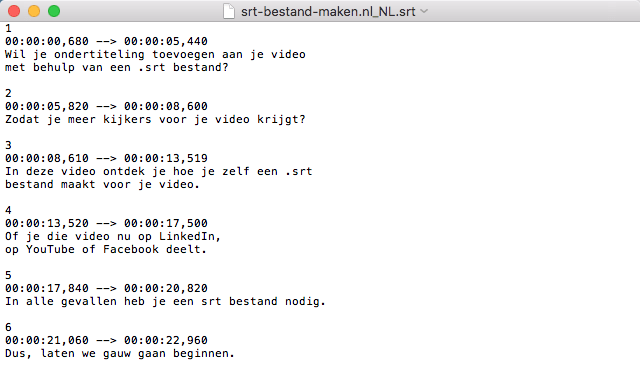 Voorbeeld srt bestand voor video