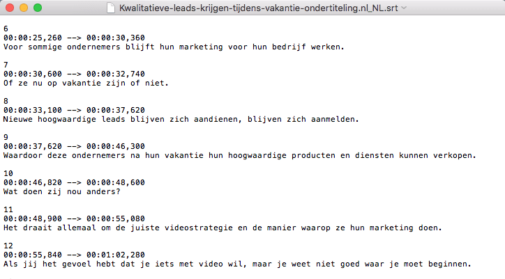 Voorbeeld .srt-ondertitelingsbestand voor video