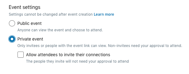 Hoe maak ik een LinkedIn event aan stap 2 Openbaar of besloten event