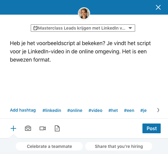 Hoe maak ik een LinkedIn event aan stap 5 Update posten