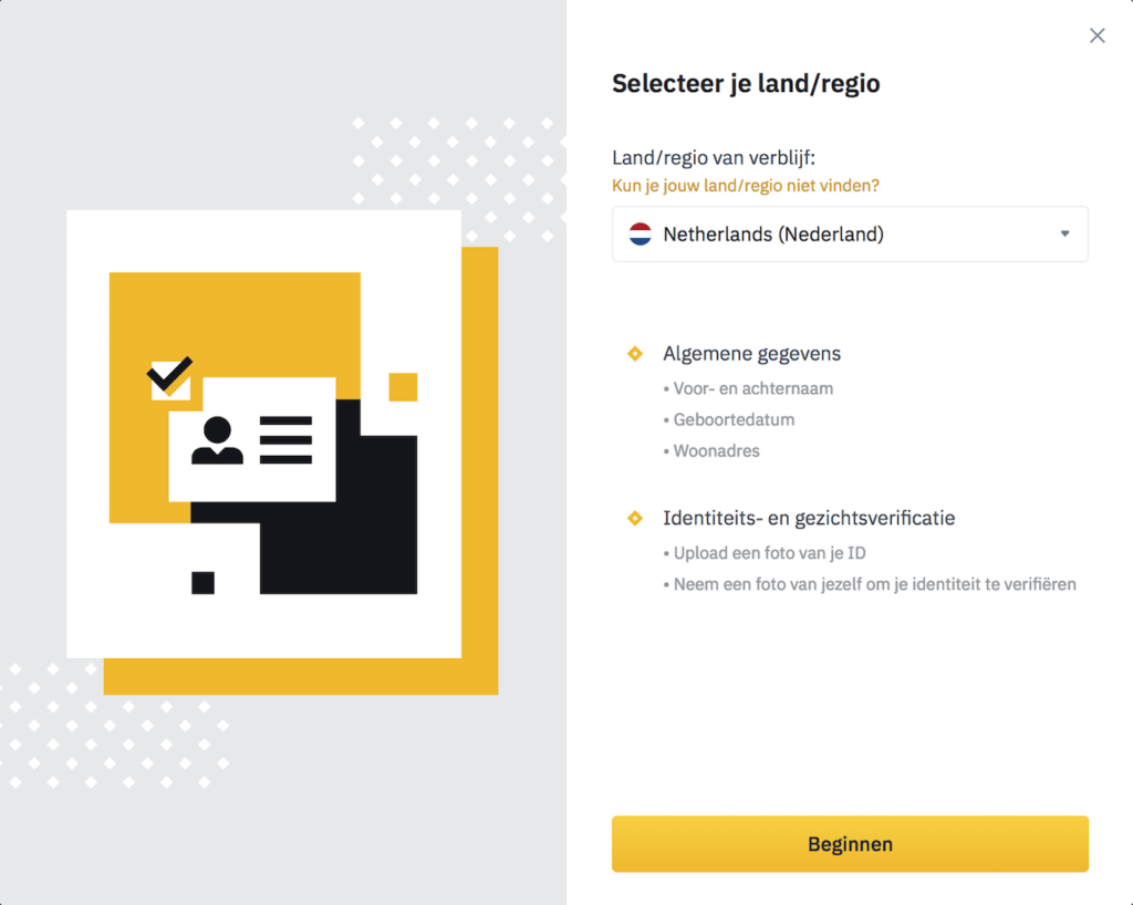Binance account maken identificatie land