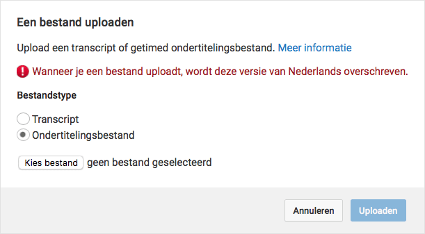 srt bestand maken via YouTube bestand uploaden