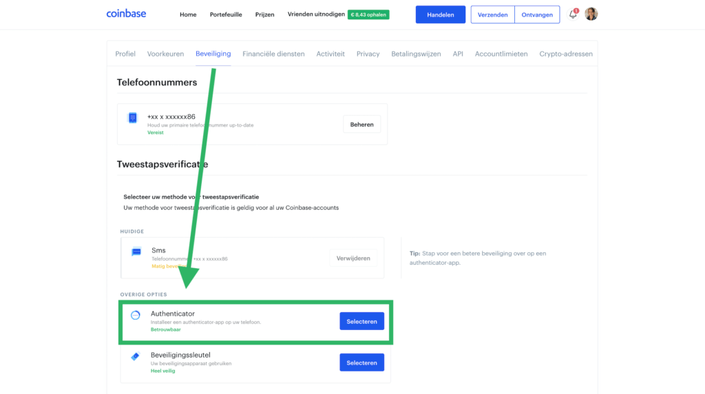 Coinbase account beveiligen authenticator