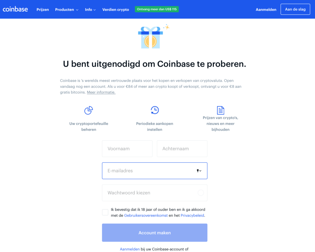 Coinbase account maken