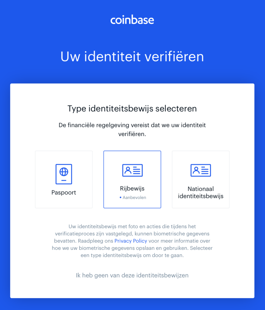 Coinbase identiteitsbewijs verifiëren