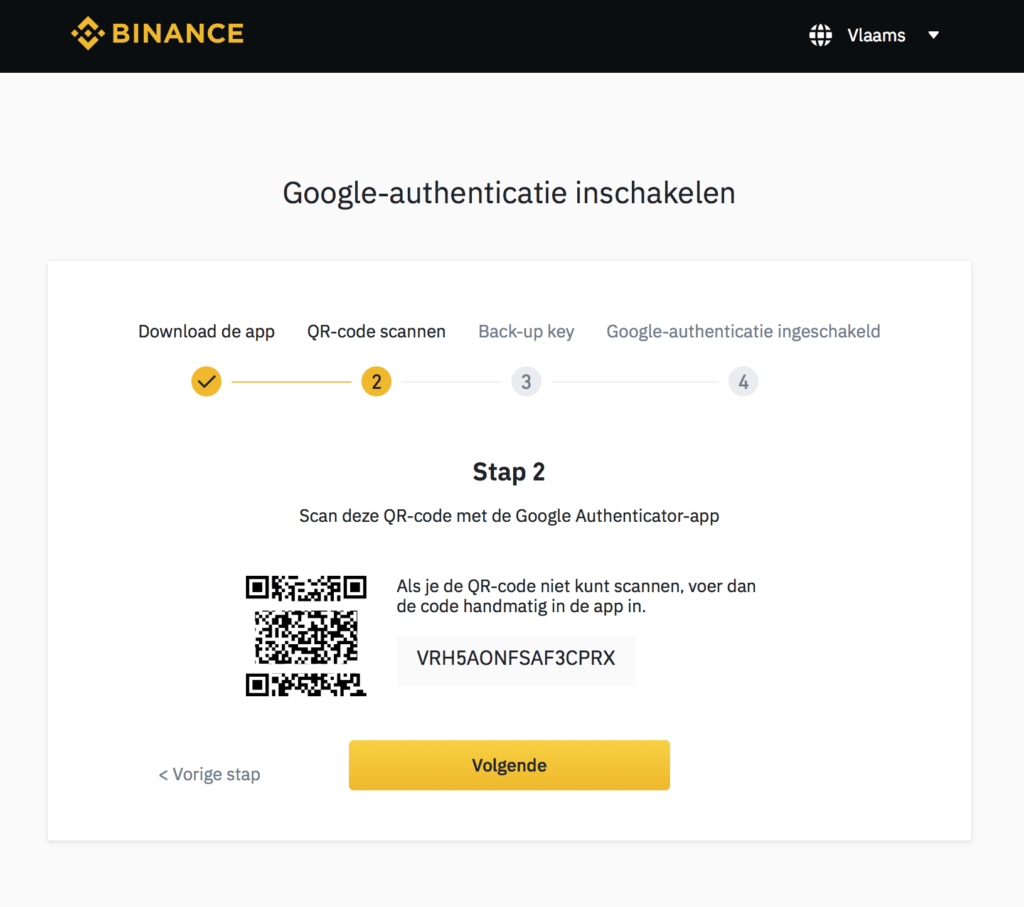 Binance account maken Google Authenticator QR-code