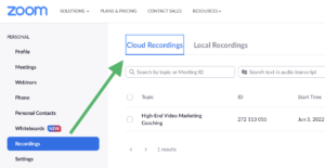 Zoom opname maken cloud recording