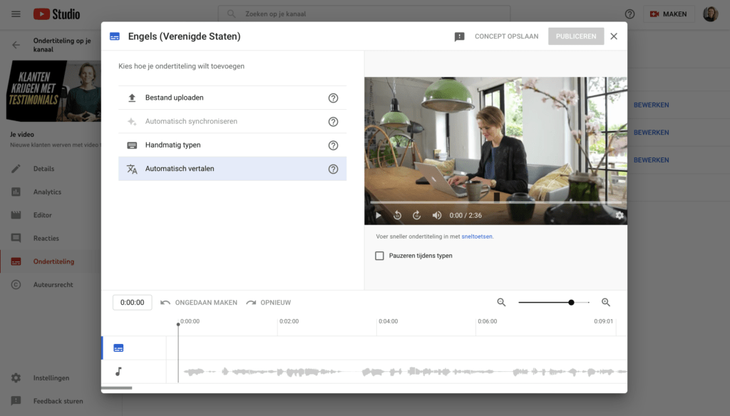 Video vertalen automatische ondertiteling toevoegen YouTube video